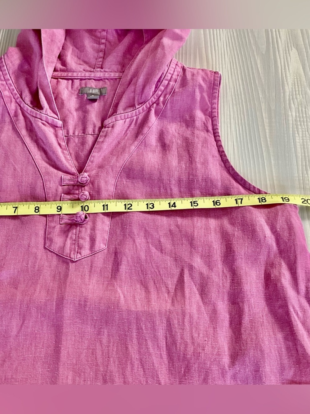 J. Jill Pink Linen Hoodie Shift Dress Frog Closure Sleeveless Petite Medium PM - Picture 7 of 8